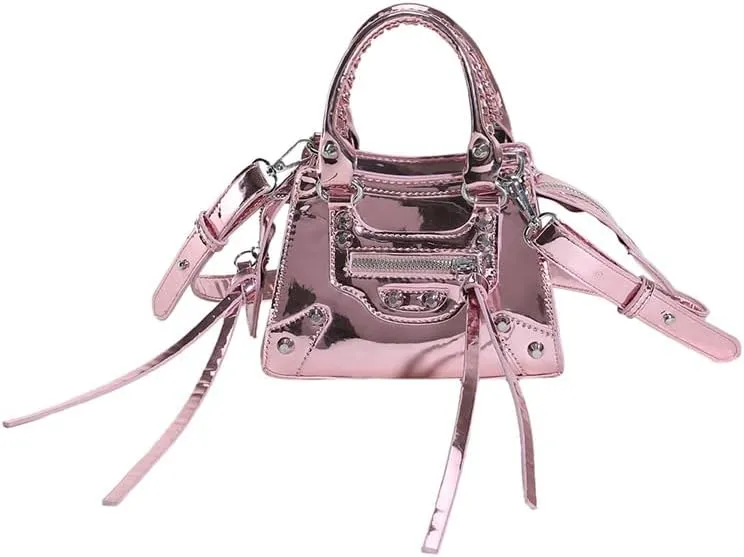 Fashion Crossbody Bag for Women, Shiny Y2K Shoulder Bag Handbags Top Handle Bag Women Ladies Grunge Sling Purse Casual (pink colour)