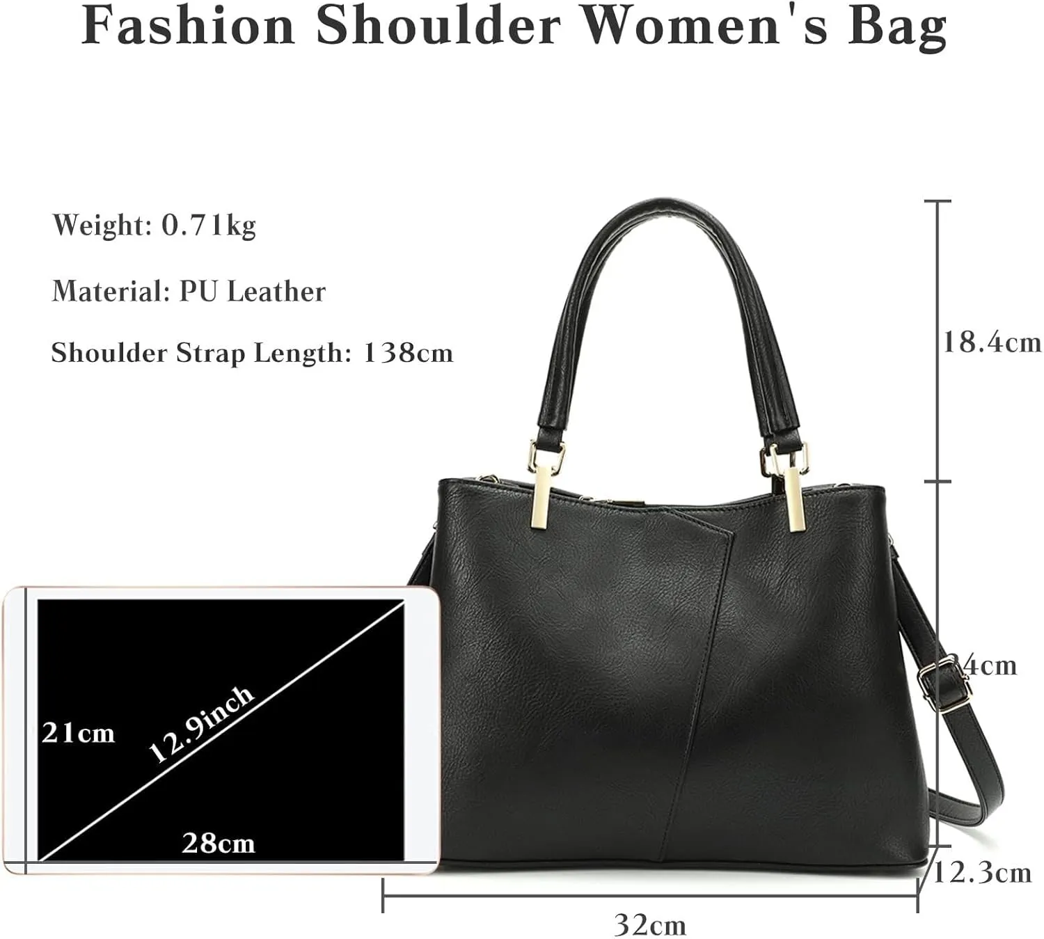 Fashion Women Handbag Waterproof Top-handle Bags Messenger PU Leather V-Shape Shoulder for Work Travel Office Party Shopping