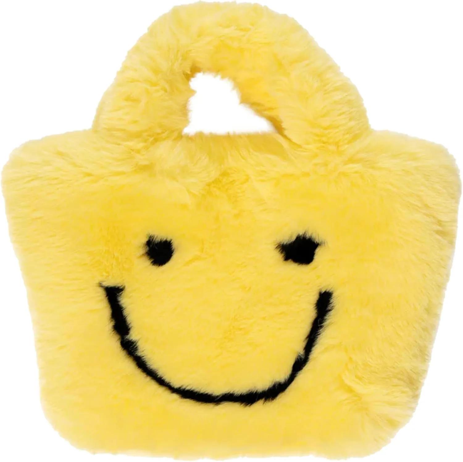 Faux Fur Fuzzy Happy Face Purse - Trendy Girls Accessory Crossbody Bag with Chain Strap Soft Secure Snap Closure