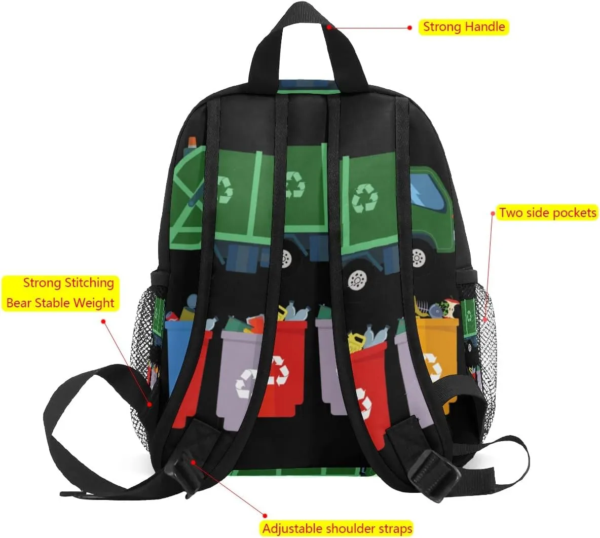 FCZ Kids School Bag Girls Boys Preschool Toddler Backpack for Boy Girl Lightweight Shoulder Book Bag for Kids Perfect Back Pack for Toddler to Kindergarten Garbage Truck Trash