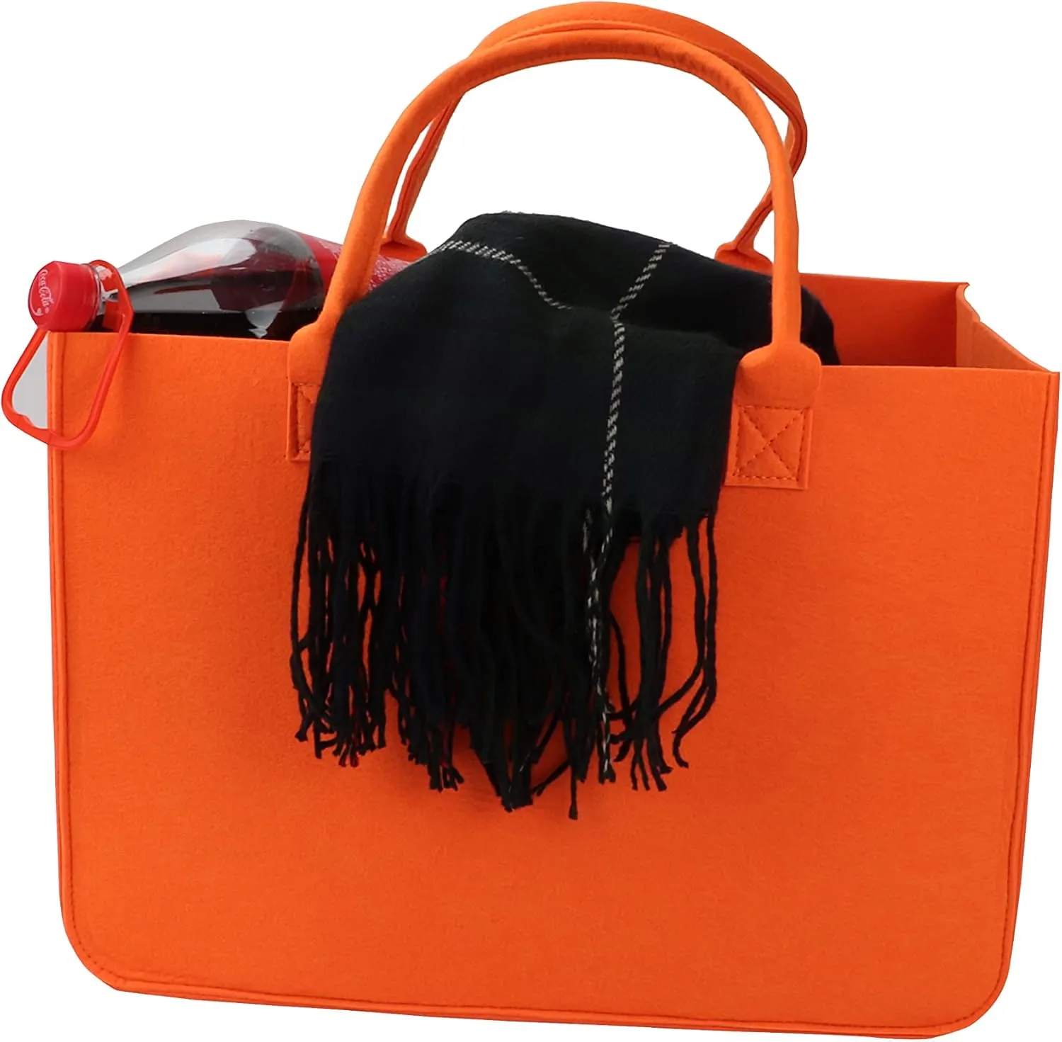 Felt Tote Bag, 16"x 12"x 10" Large Reusable Grocery Shopping Bag With Handles - Heavy Duty for Beach, Travel, Study, Gym, Gifts (Orange)