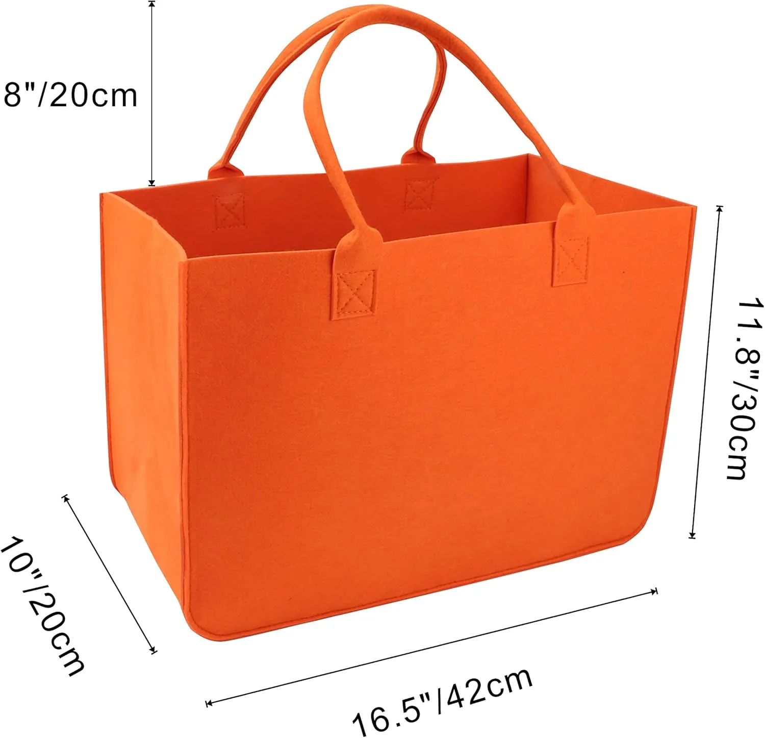 Felt Tote Bag, 16"x 12"x 10" Large Reusable Grocery Shopping Bag With Handles - Heavy Duty for Beach, Travel, Study, Gym, Gifts (Orange)