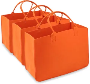 Felt Tote Bag, 16"x 12"x 10" Large Reusable Grocery Shopping Bag With Handles - Heavy Duty for Beach, Travel, Study, Gym, Gifts (Orange)
