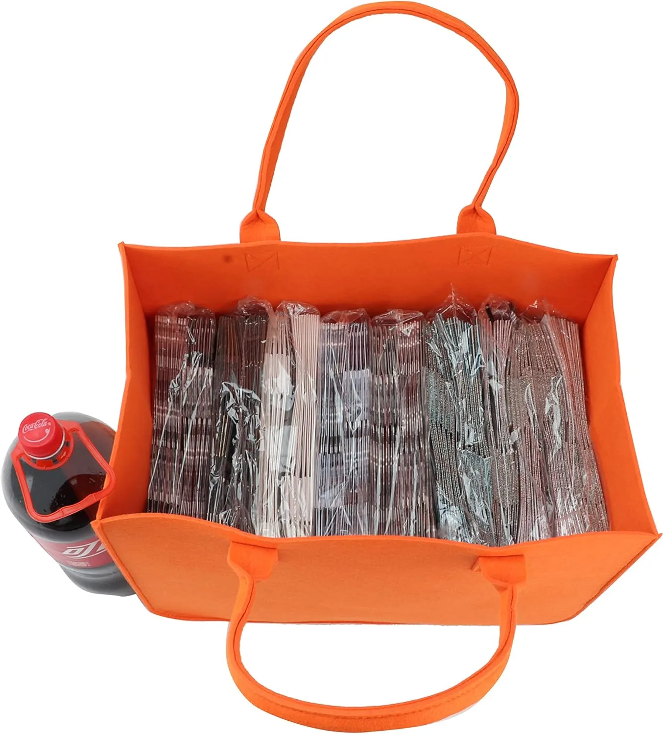 Felt Tote Bag, 16"x 12"x 10" Large Reusable Grocery Shopping Bag With Handles - Heavy Duty for Beach, Travel, Study, Gym, Gifts (Orange)