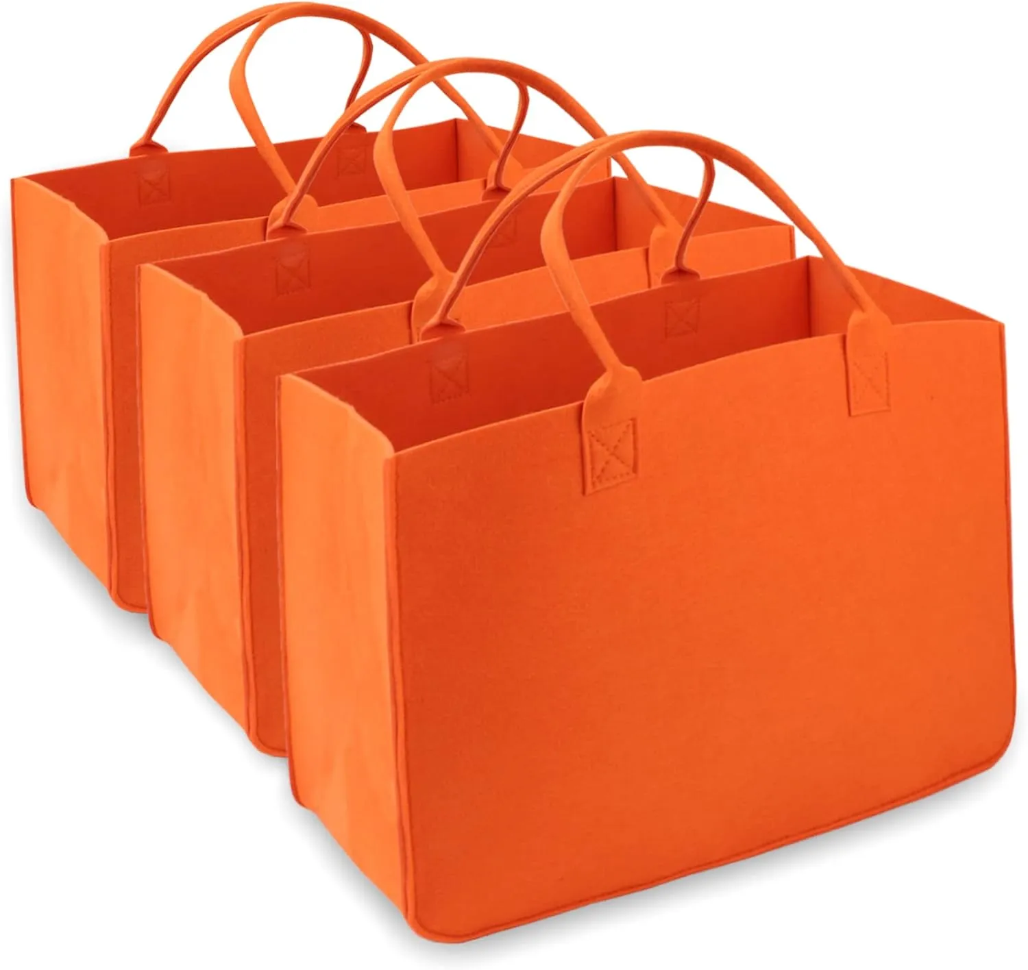 Felt Tote Bag, 16"x 12"x 10" Large Reusable Grocery Shopping Bag With Handles - Heavy Duty for Beach, Travel, Study, Gym, Gifts (Orange)