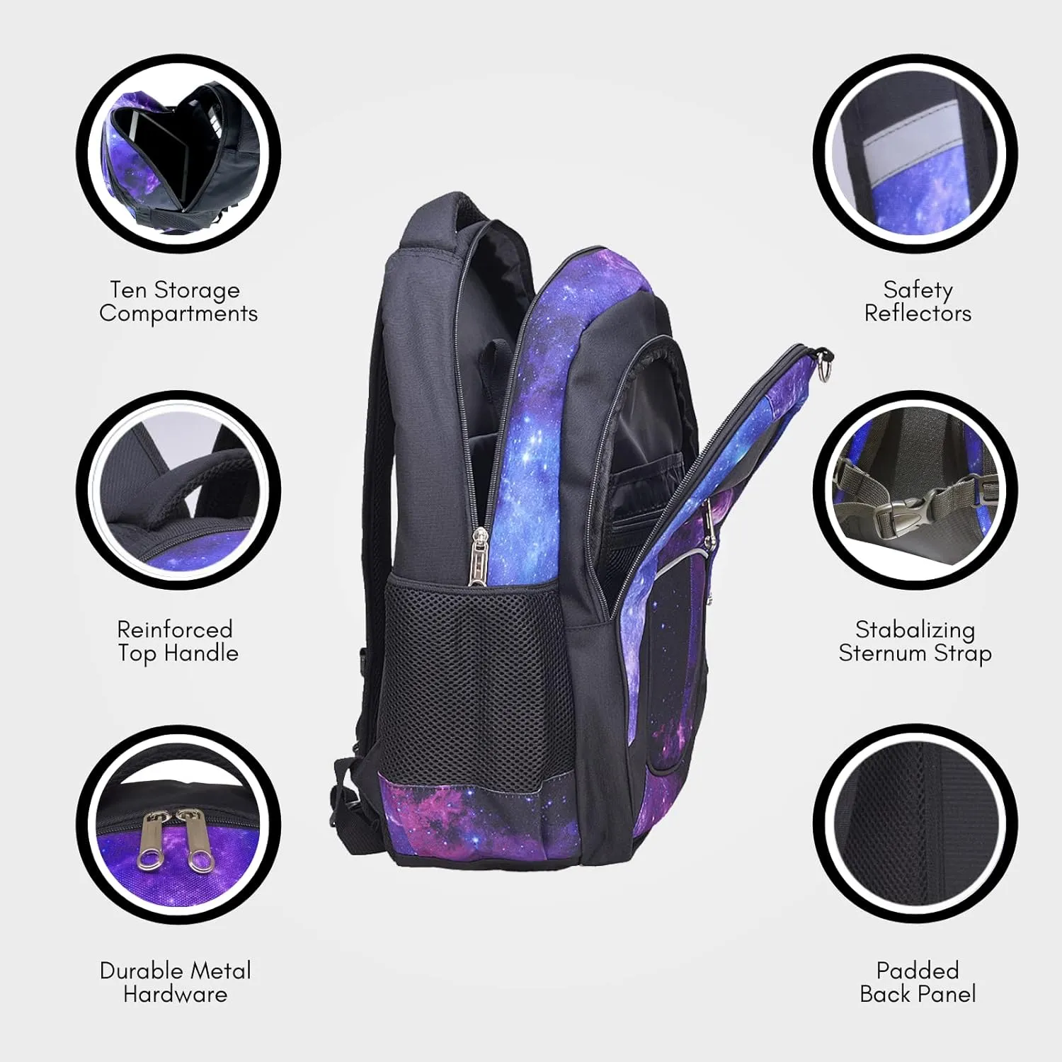 Fenrici Large Kids Backpack for Boys, Girls, 18 Inch Book Bags, 10 Compartments, 360° Laptop Protection