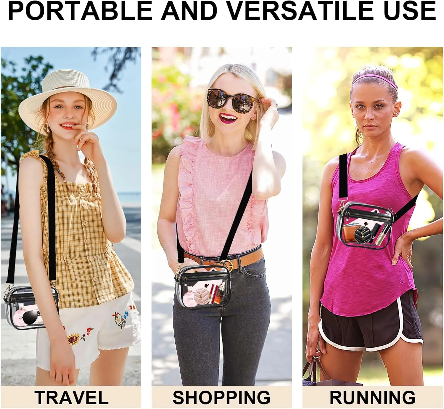 Fibrdoo Clear Bag Stadium Approved, Leather Clear Crossbody Purse Bag for Concerts Sports Events Festivals