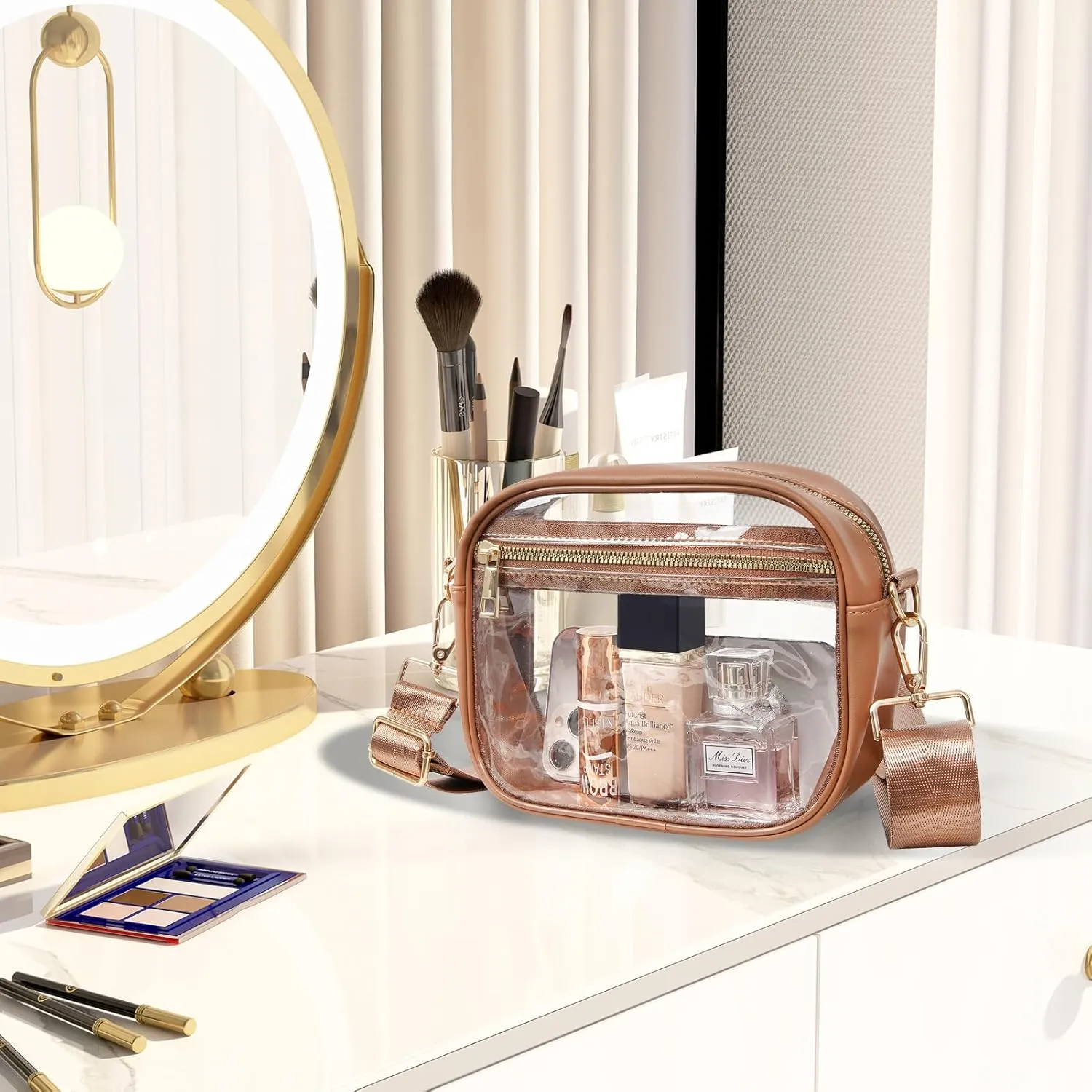 Fibrdoo Clear Bag Stadium Approved, Leather Clear Crossbody Purse Bag for Concerts Sports Events Festivals