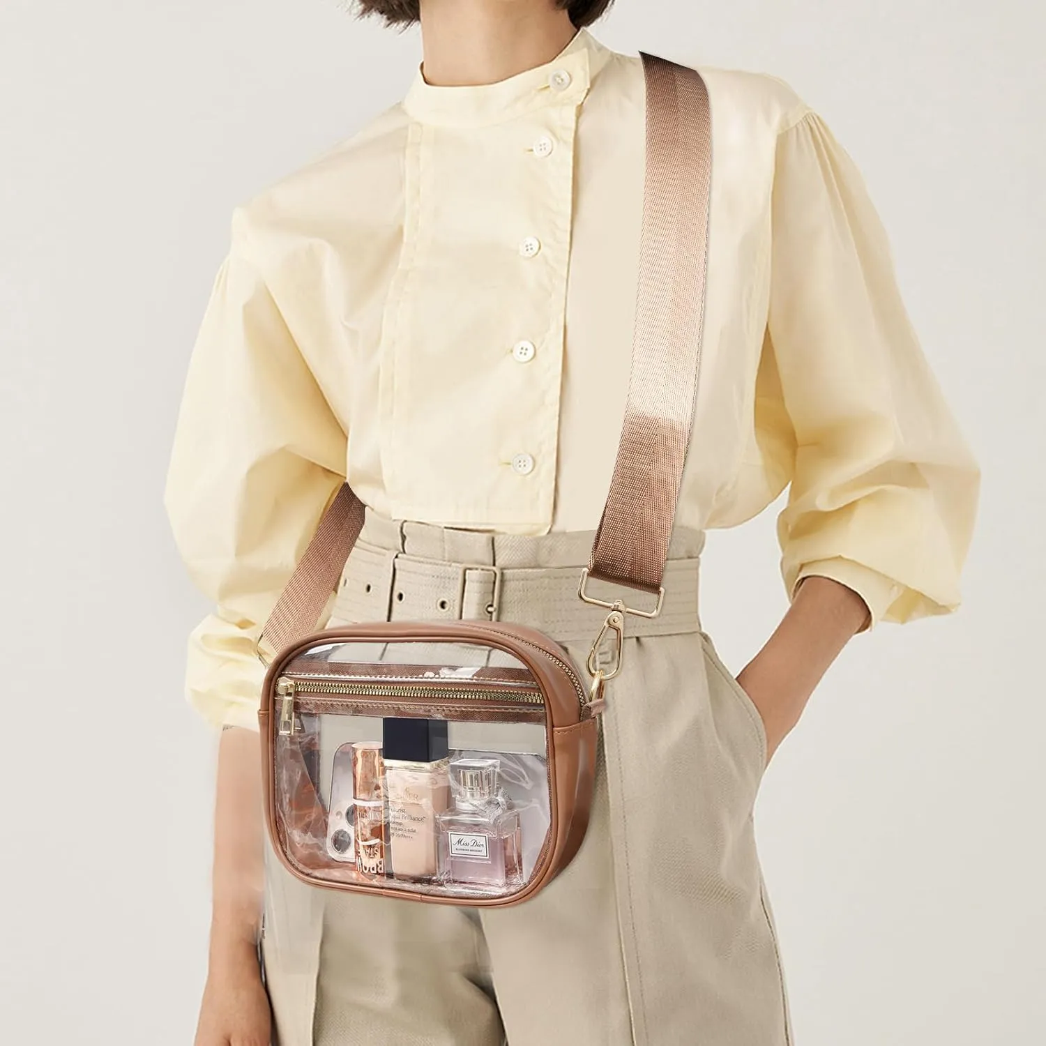 Fibrdoo Clear Bag Stadium Approved, Leather Clear Crossbody Purse Bag for Concerts Sports Events Festivals