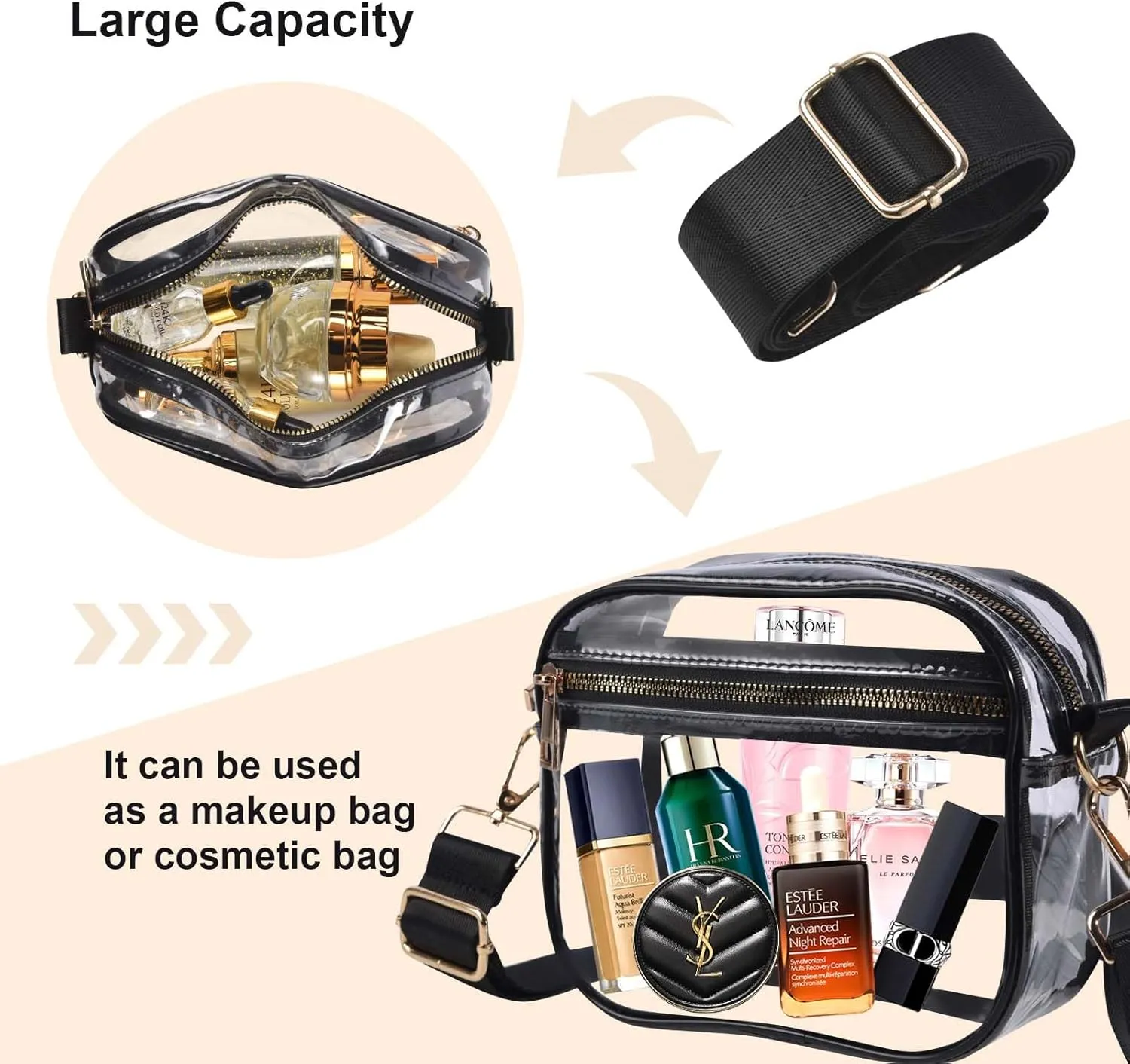 Fibrdoo Clear Bag Stadium Approved, Leather Clear Crossbody Purse Bag for Concerts Sports Events Festivals
