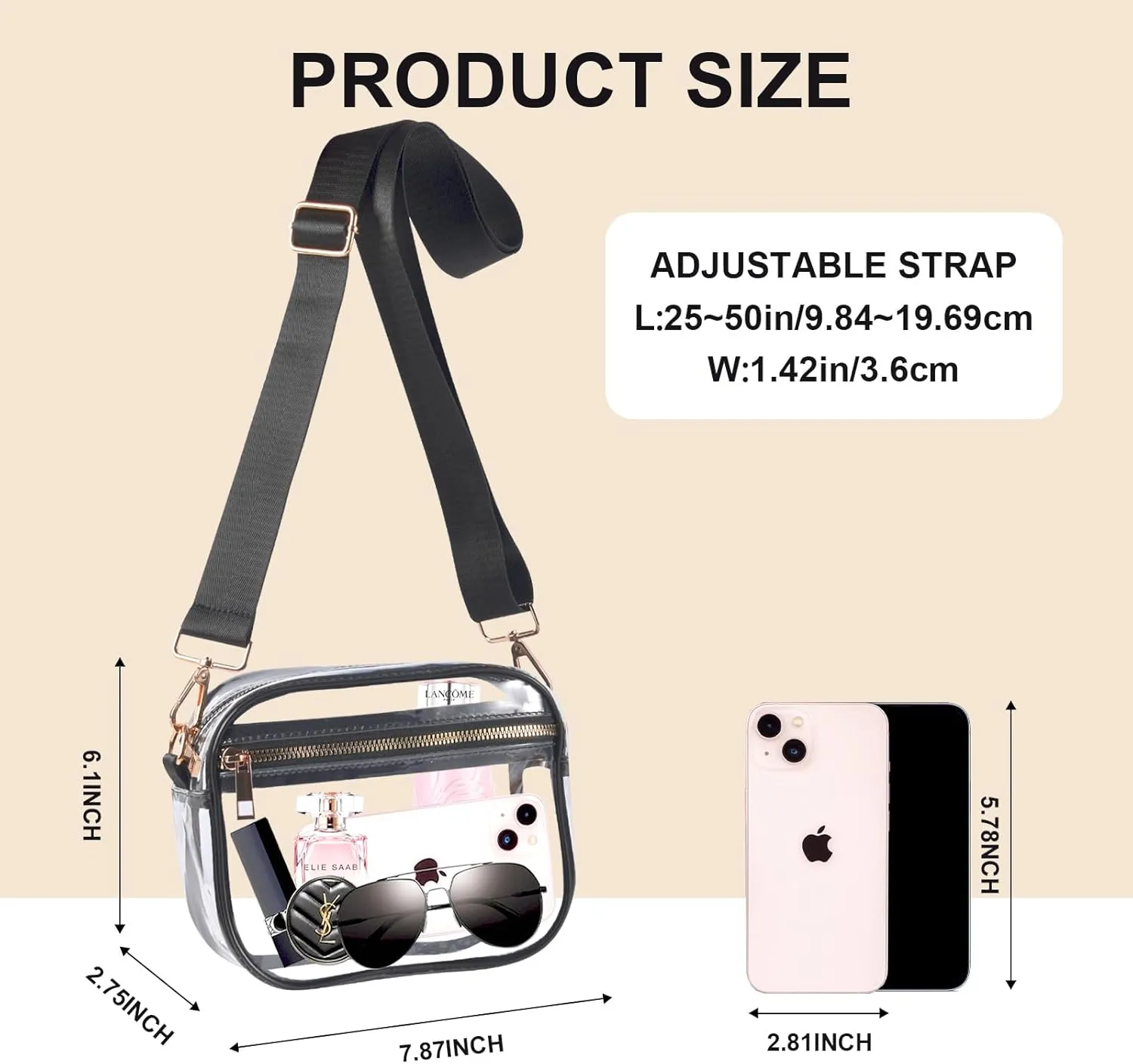 Fibrdoo Clear Bag Stadium Approved, Leather Clear Crossbody Purse Bag for Concerts Sports Events Festivals