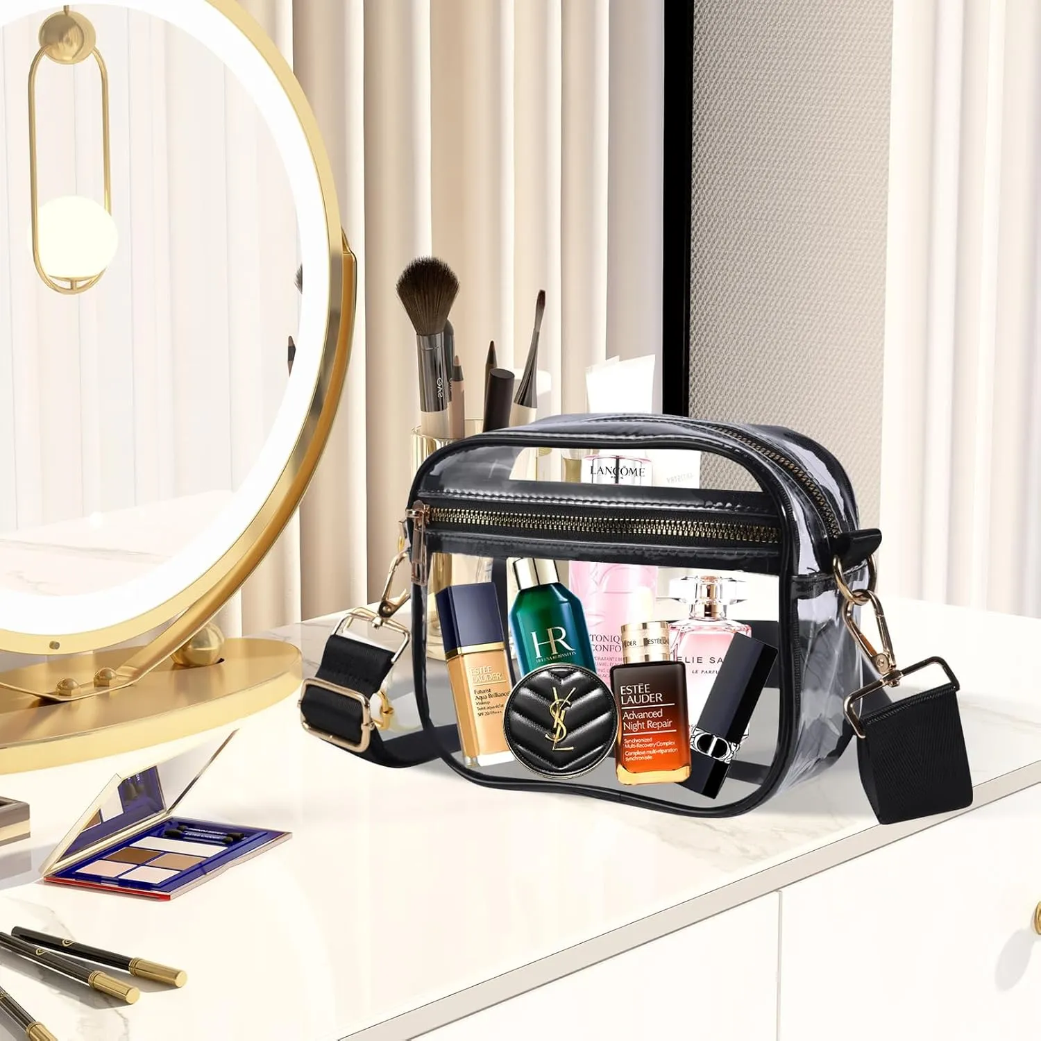 Fibrdoo Clear Bag Stadium Approved, Leather Clear Crossbody Purse Bag for Concerts Sports Events Festivals