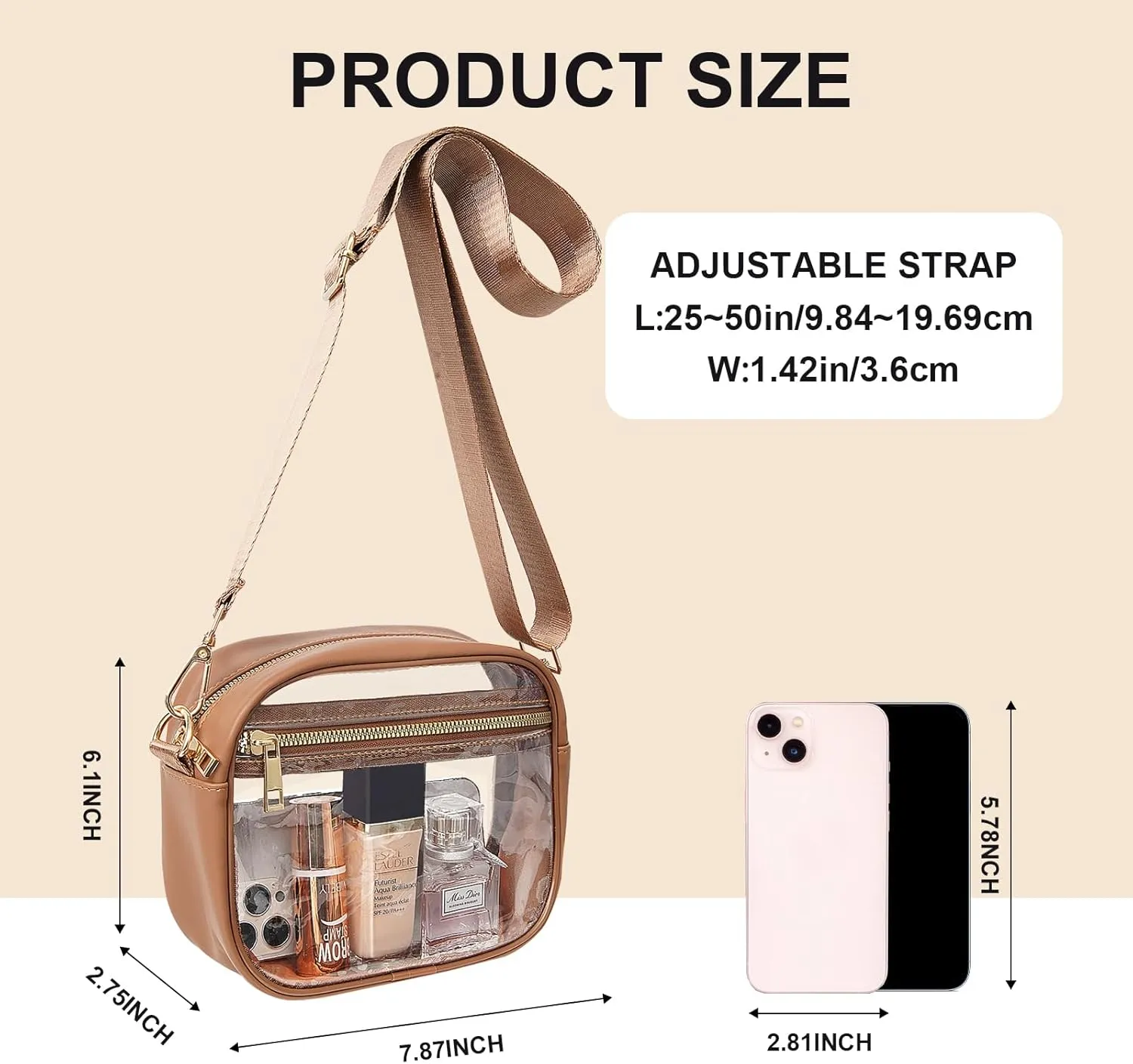 Fibrdoo Clear Bag Stadium Approved, Leather Clear Crossbody Purse Bag for Concerts Sports Events Festivals