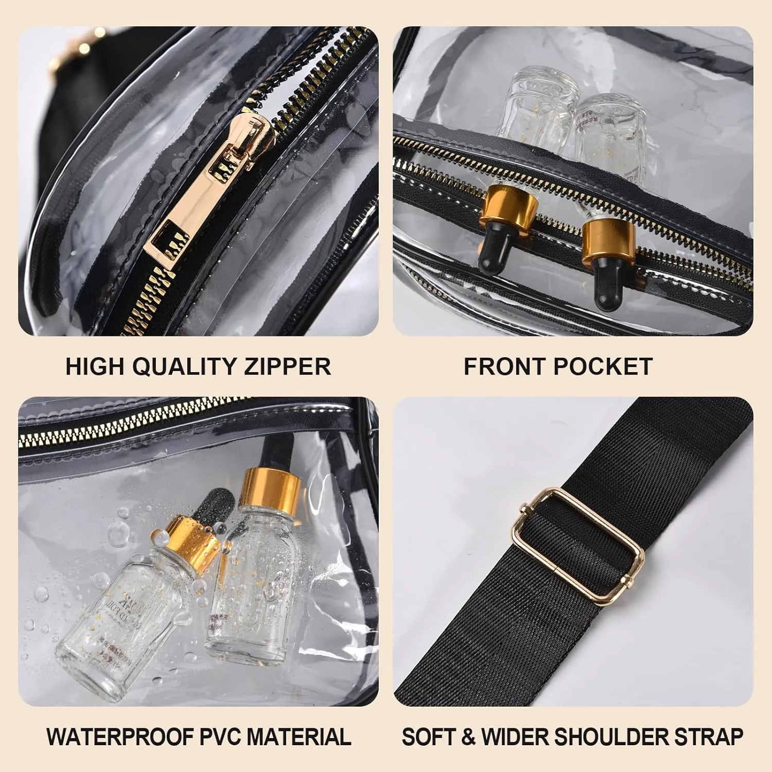 Fibrdoo Clear Bag Stadium Approved, Leather Clear Crossbody Purse Bag for Concerts Sports Events Festivals