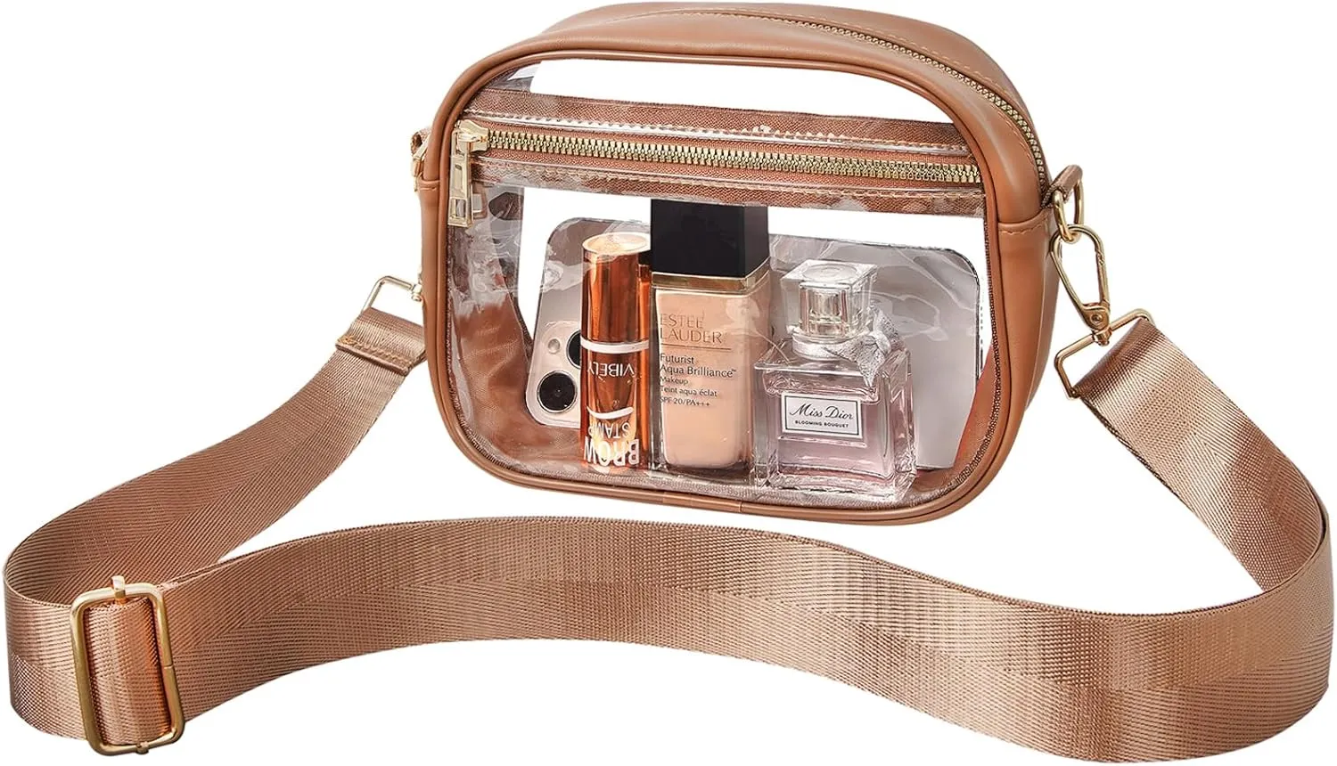 Fibrdoo Clear Bag Stadium Approved, Leather Clear Crossbody Purse Bag for Concerts Sports Events Festivals