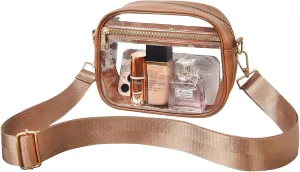 Fibrdoo Clear Bag Stadium Approved, Leather Clear Crossbody Purse Bag for Concerts Sports Events Festivals