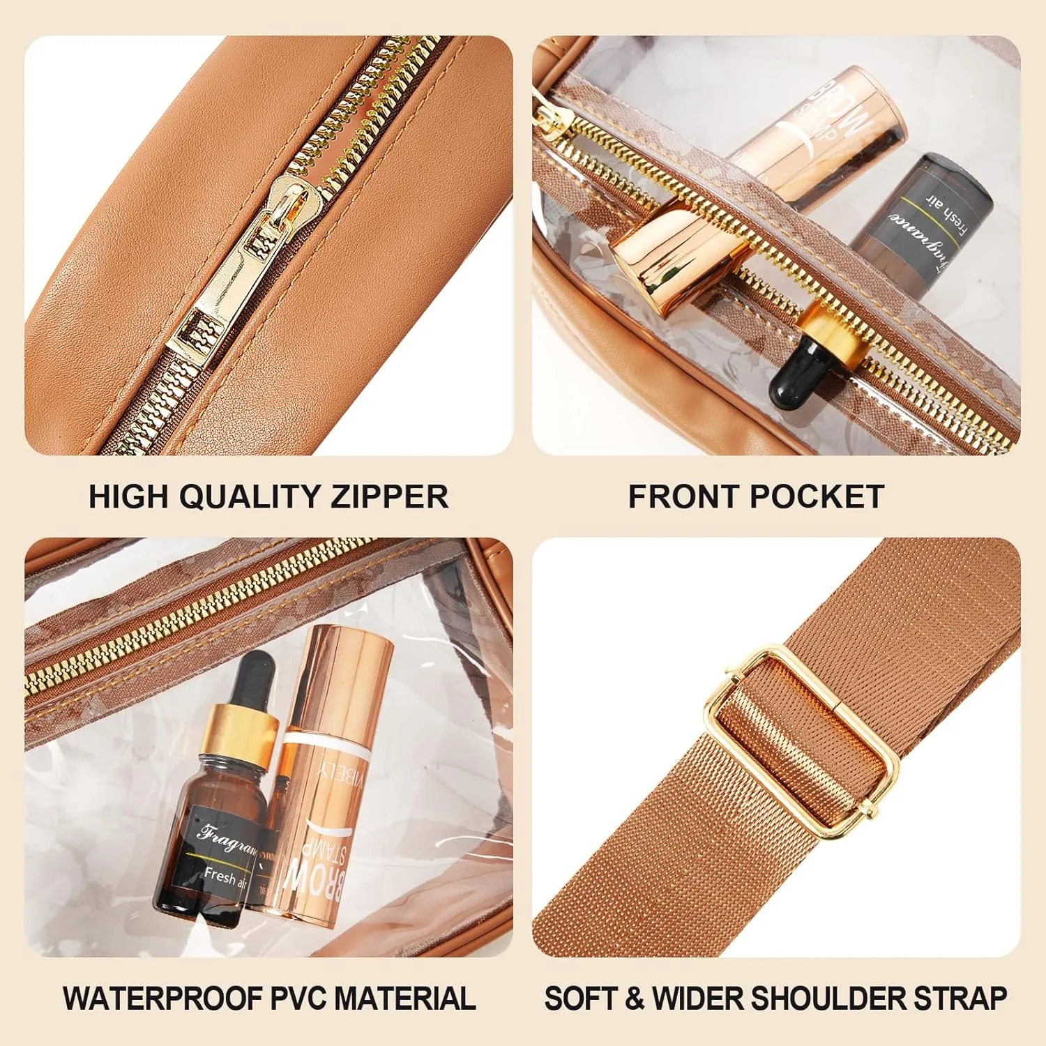 Fibrdoo Clear Bag Stadium Approved, Leather Clear Crossbody Purse Bag for Concerts Sports Events Festivals