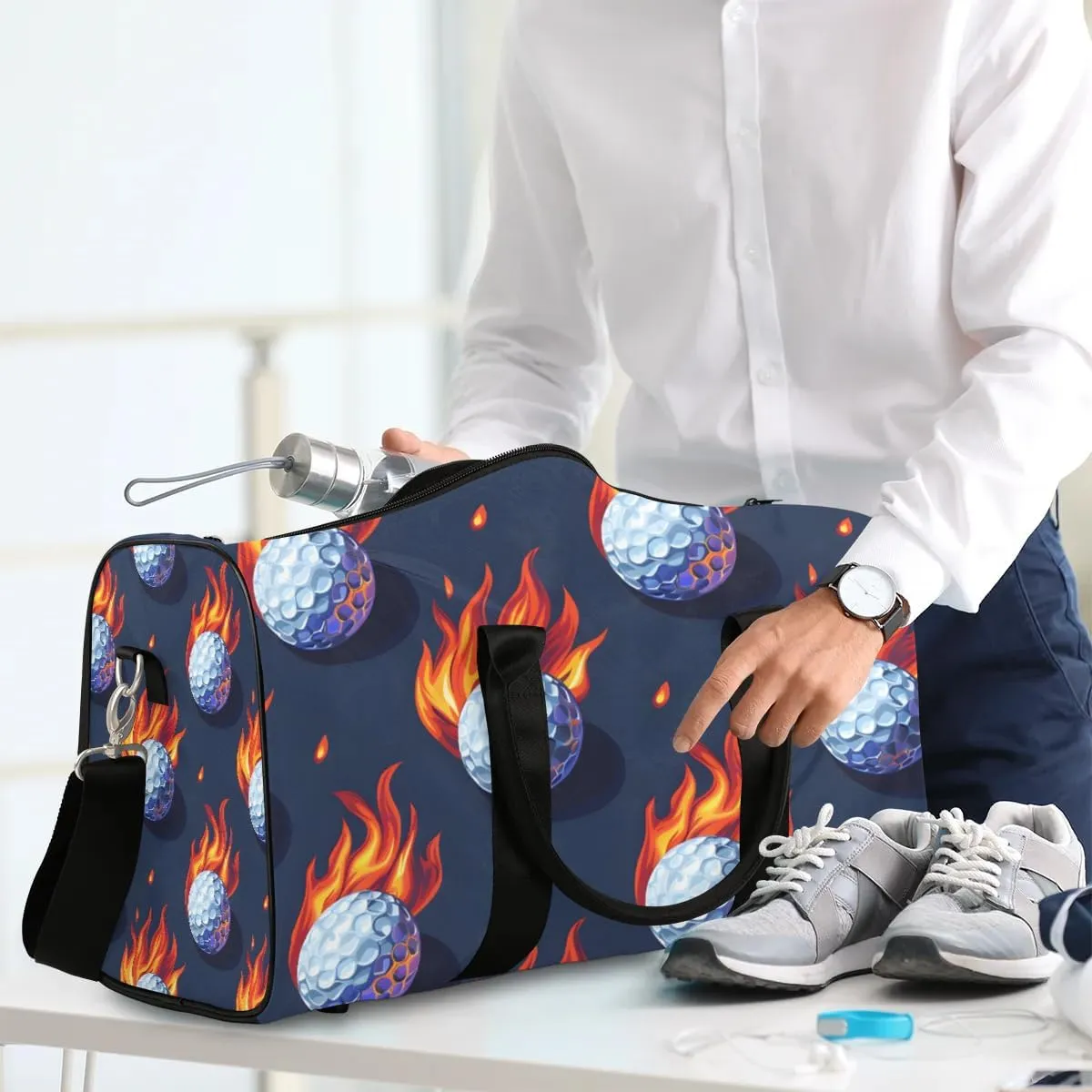 Fire Golf Ball Foldable Lightweight Duffle Bag for Travel - Waterproof Carry On Bags for Airplanes, Travel Duffel Bags for Gym, Weekend