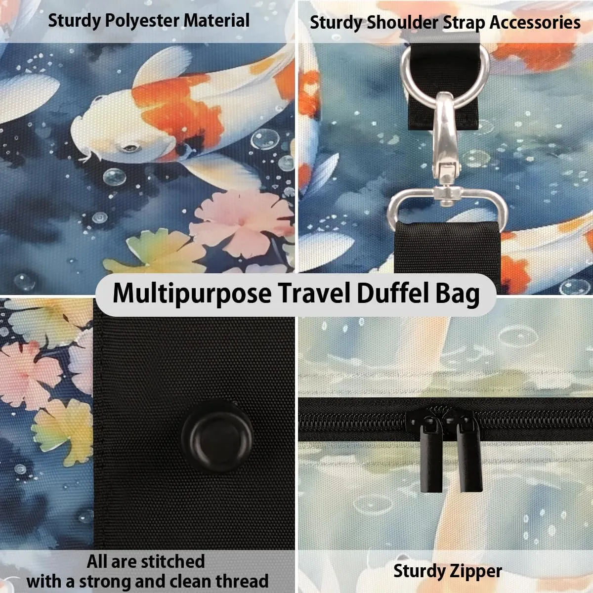 Fish Pond Foldable Lightweight Duffle Bag for Travel - Waterproof Carry On Bags for Airplanes, Travel Duffel Bags for Gym, Weekend