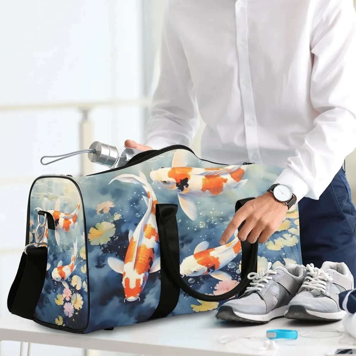 Fish Pond Foldable Lightweight Duffle Bag for Travel - Waterproof Carry On Bags for Airplanes, Travel Duffel Bags for Gym, Weekend