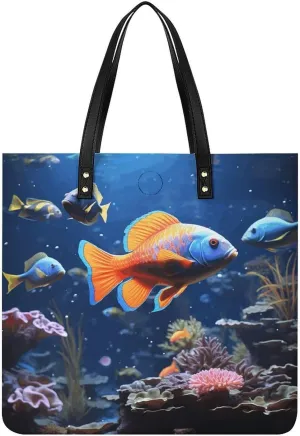 Fishs Large Leather Handbags Women Fashion Handbag Multifunctional Travel Bag It Is A Great Gift for Mothers, Teachers, Friends, Bridesmaids