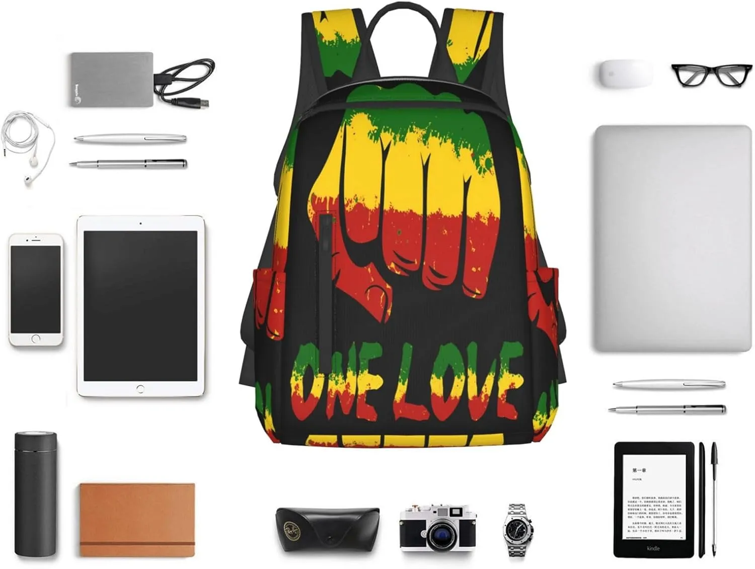 Fist One Loves Rasta Reggae Jamaica Roots Casual Backpacks Laptop Backpack Outdoor Travel Rucksack Sport Carry-On Daypack Lightweight Bag with Multi-Pockets