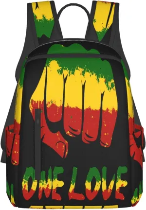Fist One Loves Rasta Reggae Jamaica Roots Casual Backpacks Laptop Backpack Outdoor Travel Rucksack Sport Carry-On Daypack Lightweight Bag with Multi-Pockets