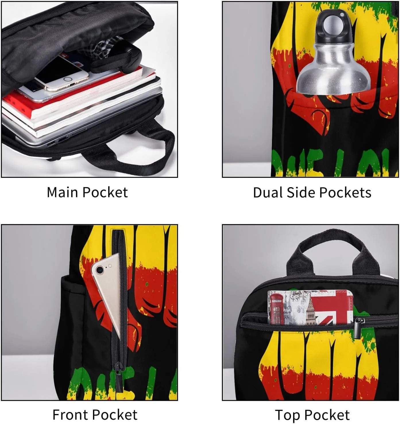 Fist One Loves Rasta Reggae Jamaica Roots Casual Backpacks Laptop Backpack Outdoor Travel Rucksack Sport Carry-On Daypack Lightweight Bag with Multi-Pockets