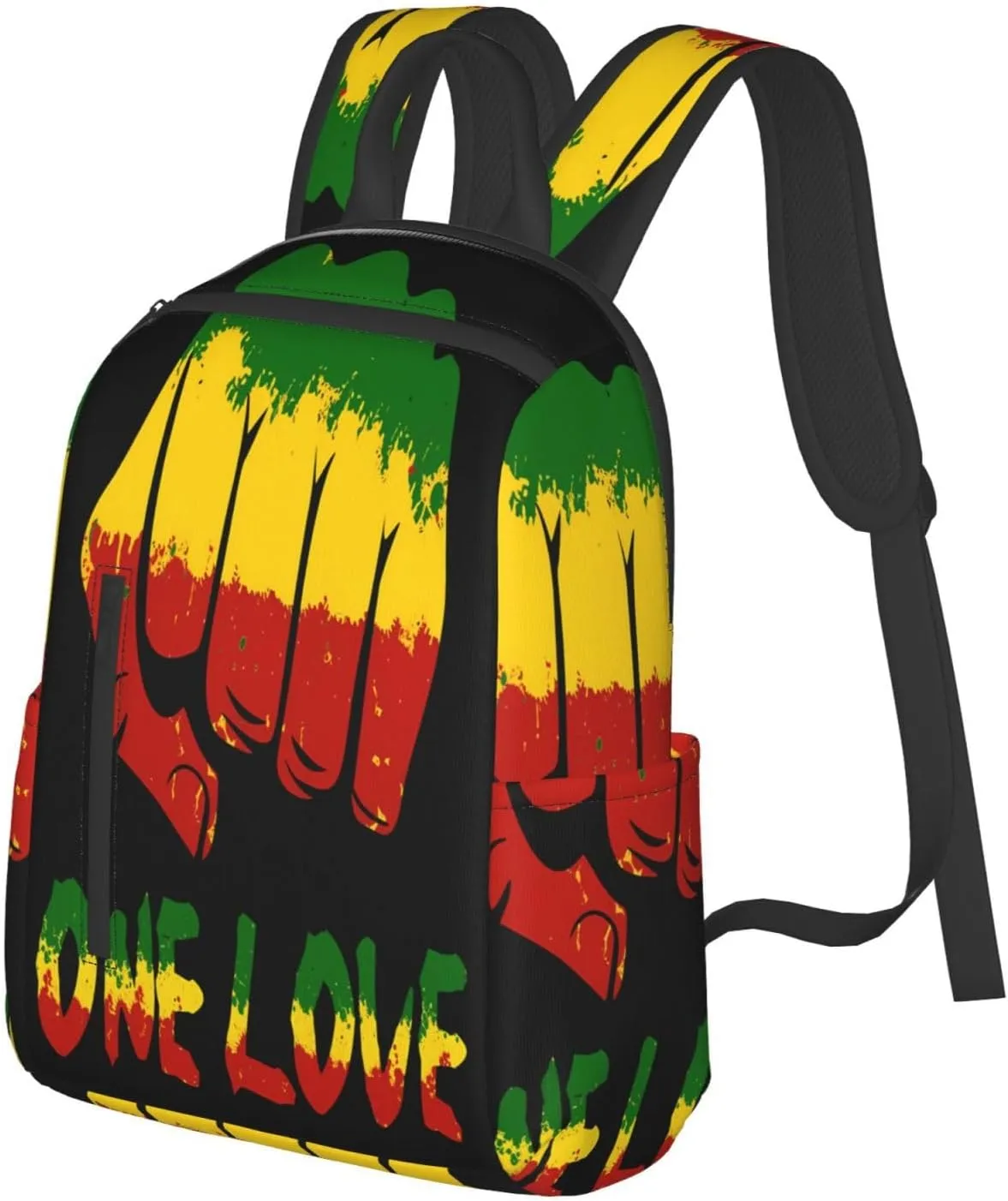 Fist One Loves Rasta Reggae Jamaica Roots Casual Backpacks Laptop Backpack Outdoor Travel Rucksack Sport Carry-On Daypack Lightweight Bag with Multi-Pockets