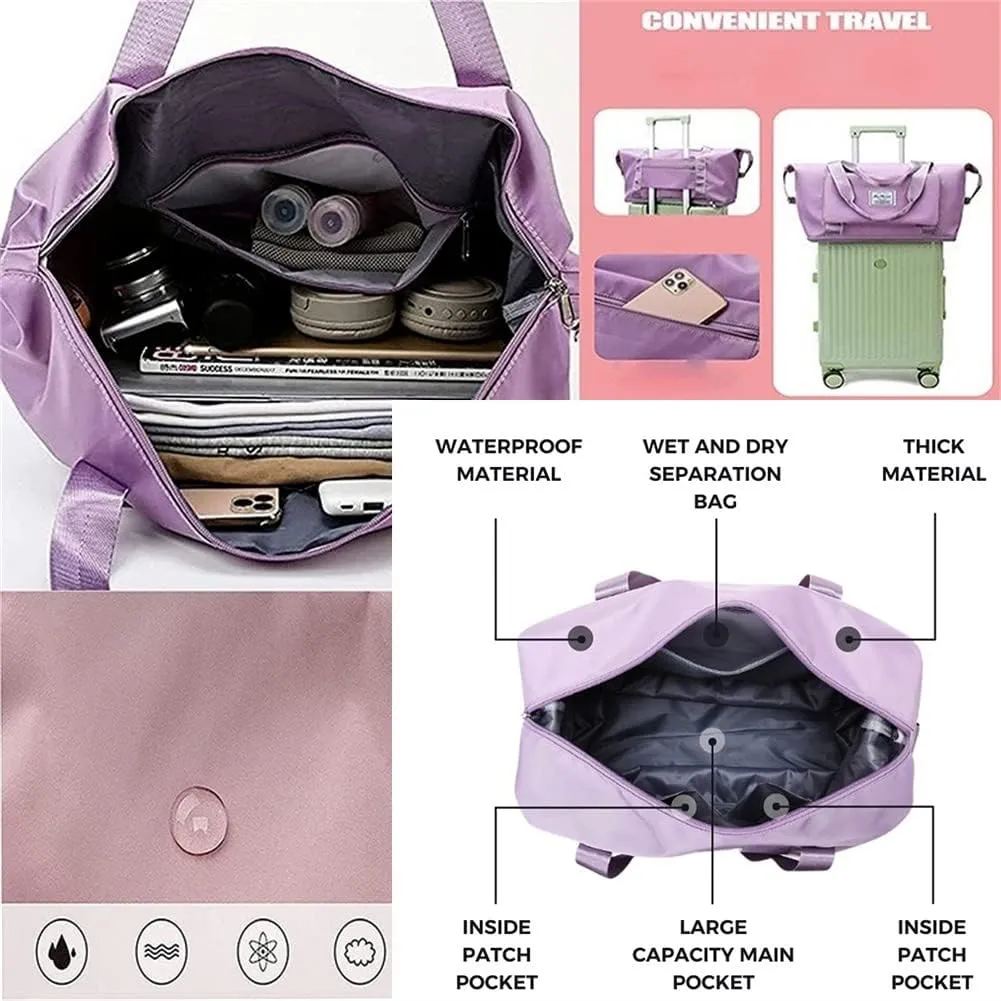 Fitness Pack, Upgrade Large Capacity Folding Travel Bag, Double-layer Wet Separation Travelling Multifunctional Shoulder Bag, Lightweight Foldable Travel Duffel Bag (Grey)