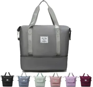 Fitness Pack, Upgrade Large Capacity Folding Travel Bag, Double-layer Wet Separation Travelling Multifunctional Shoulder Bag, Lightweight Foldable Travel Duffel Bag (Grey)
