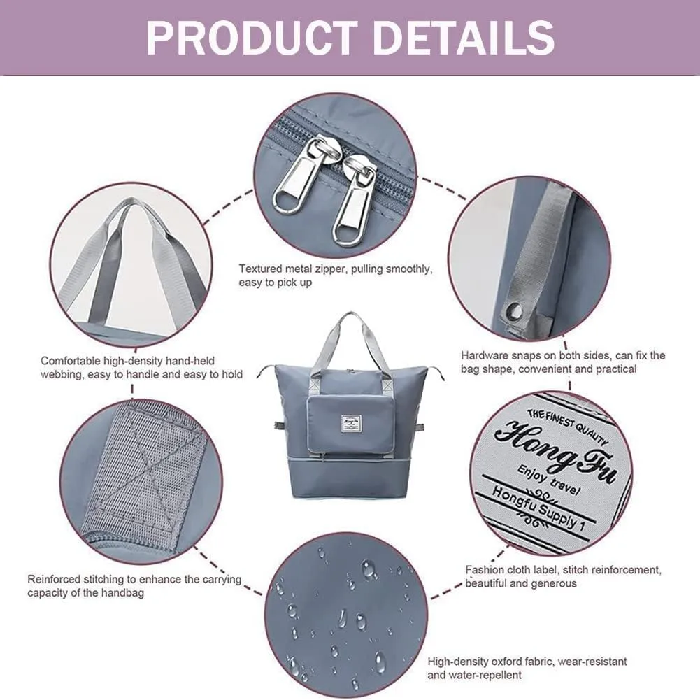 Fitness Pack, Upgrade Large Capacity Folding Travel Bag, Double-layer Wet Separation Travelling Multifunctional Shoulder Bag, Lightweight Foldable Travel Duffel Bag (Grey)