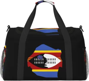 Flag Map Of Eswatini Travel Duffel Bag Large Foldable Waterproof Overnight Bag For Beach Swim Bags Pool Sports Gym