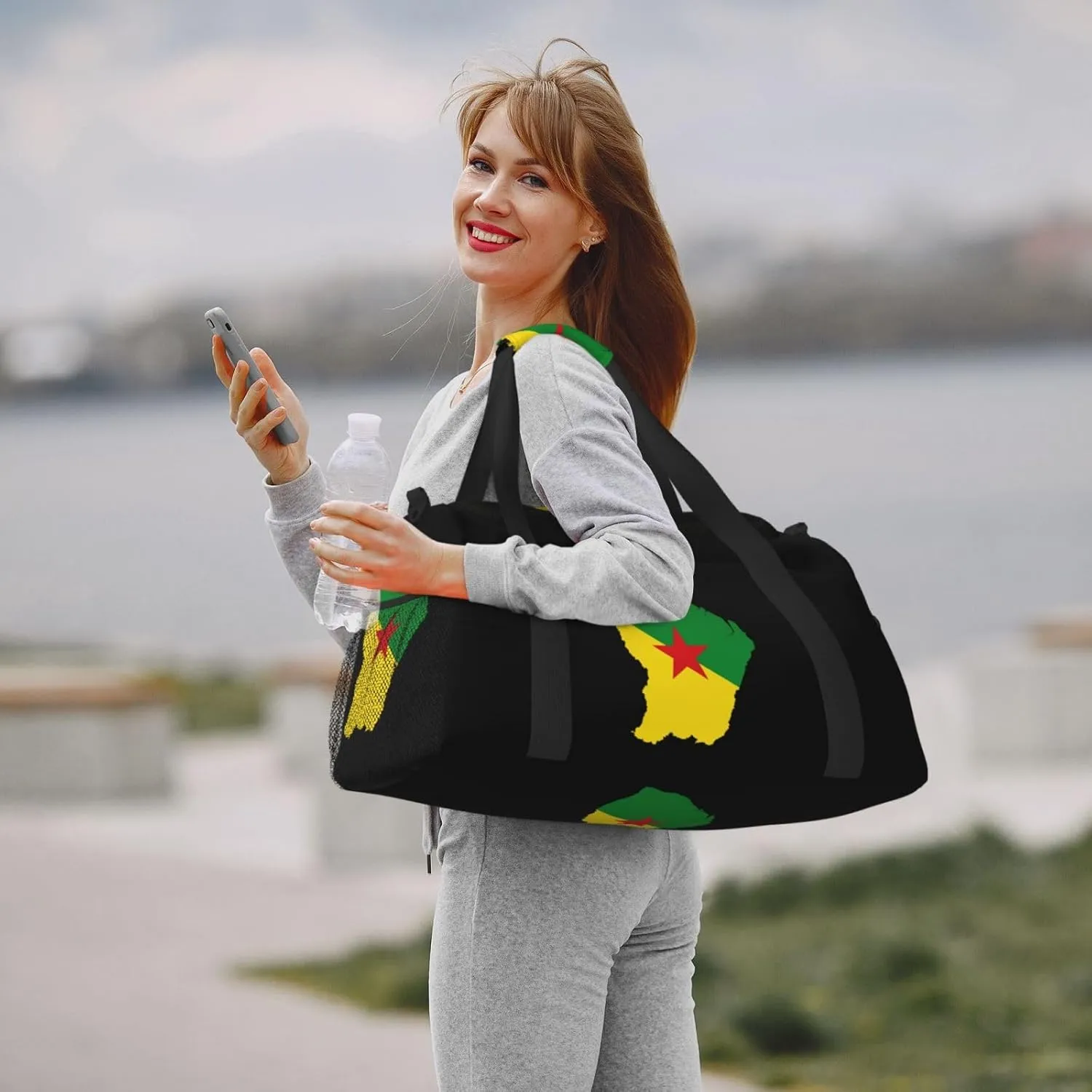 Flag Map Of Guiana Travel Duffel Bag Large Foldable Waterproof Overnight Bag For Beach Swim Bags Pool Sports Gym
