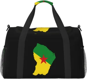 Flag Map Of Guiana Travel Duffel Bag Large Foldable Waterproof Overnight Bag For Beach Swim Bags Pool Sports Gym