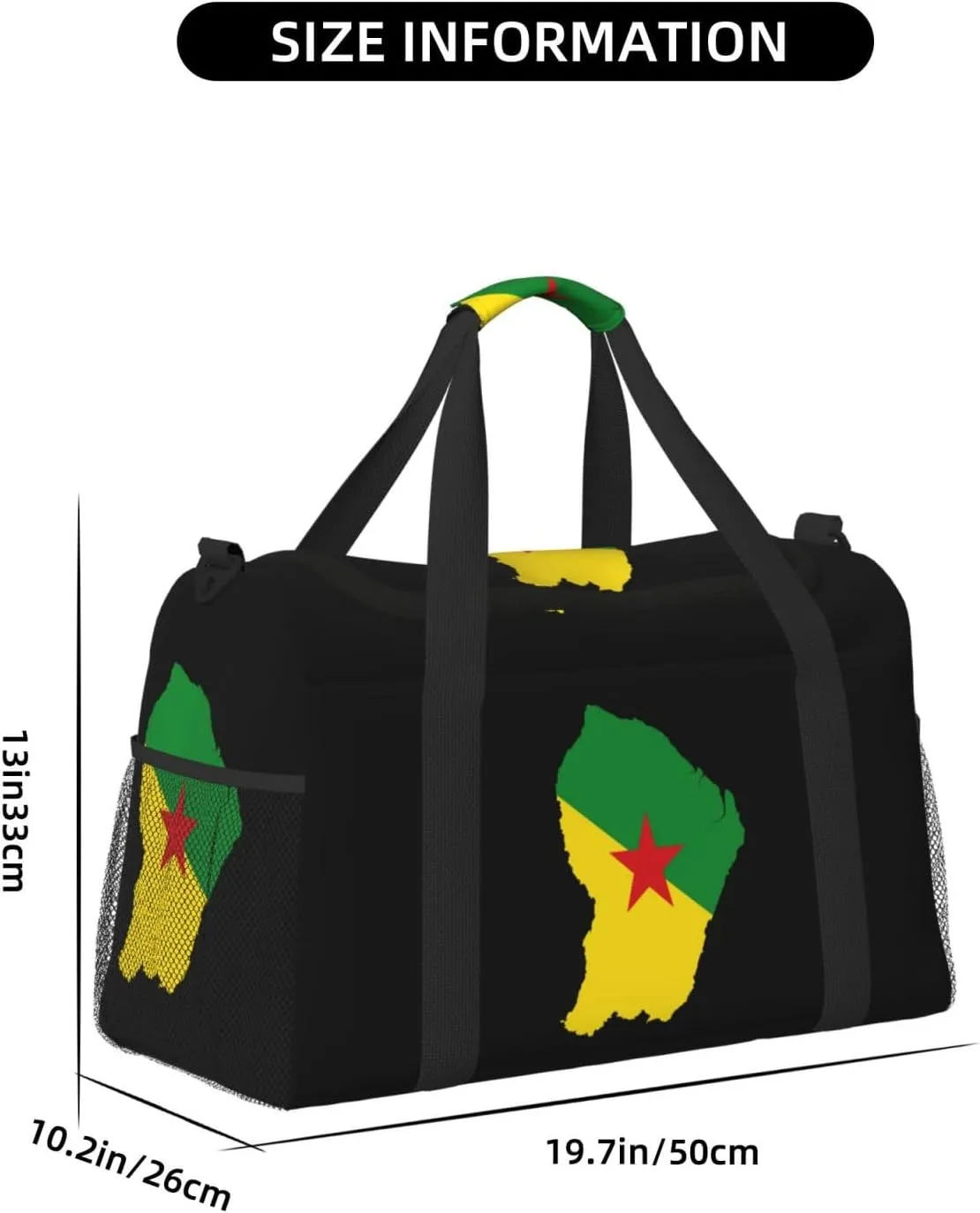 Flag Map Of Guiana Travel Duffel Bag Large Foldable Waterproof Overnight Bag For Beach Swim Bags Pool Sports Gym