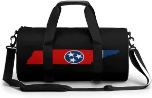 Flag Map of Tennessee Unisex Gym Bag Travel Duffel Bags Overnight Sport Tote with Compartment for Weekender Vacation