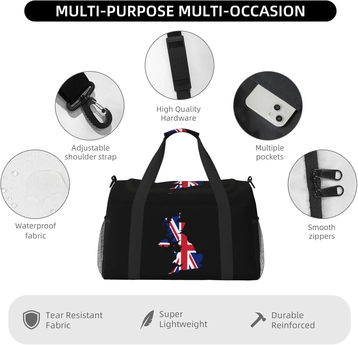 Flag Map Of United Kingdom Travel Duffel Bag Large Foldable Waterproof Overnight Bag For Beach Swim Bags Pool Sports Gym