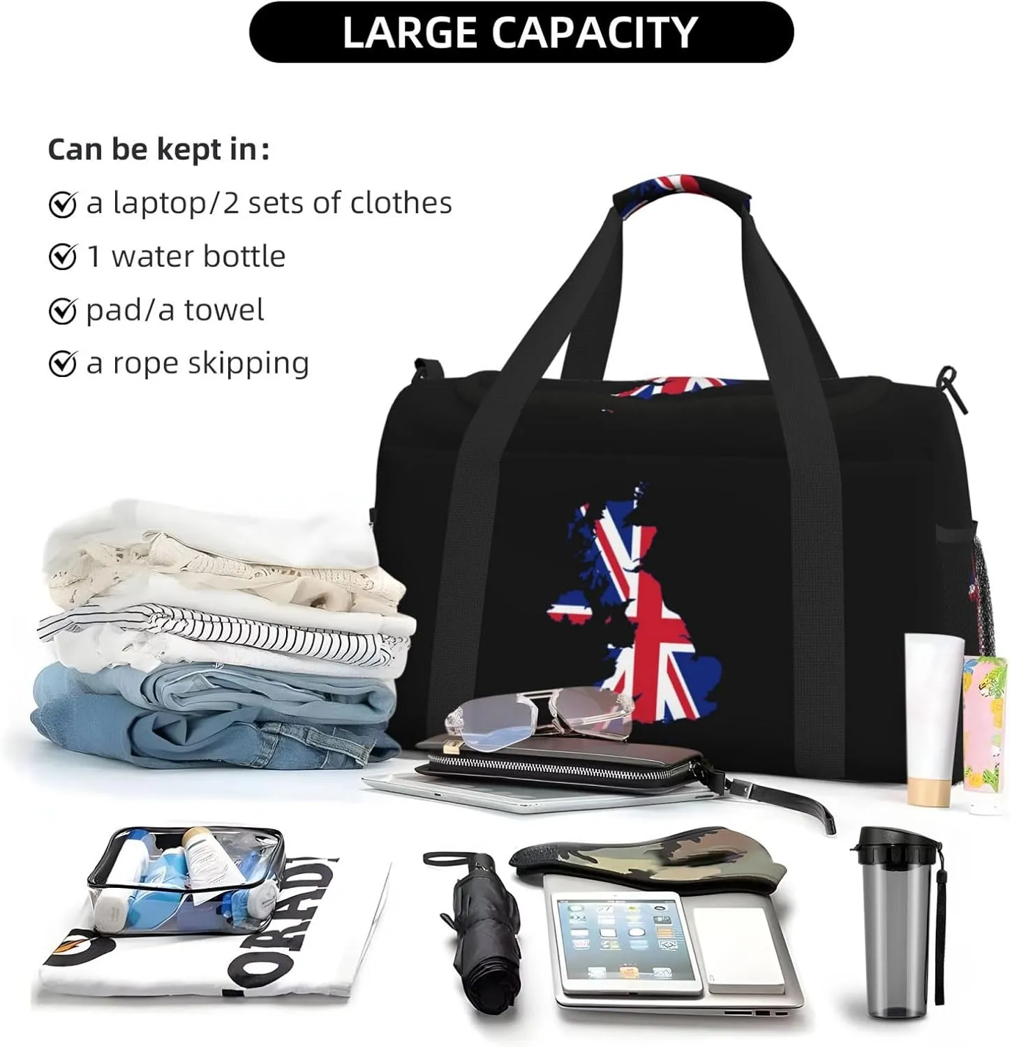 Flag Map Of United Kingdom Travel Duffel Bag Large Foldable Waterproof Overnight Bag For Beach Swim Bags Pool Sports Gym
