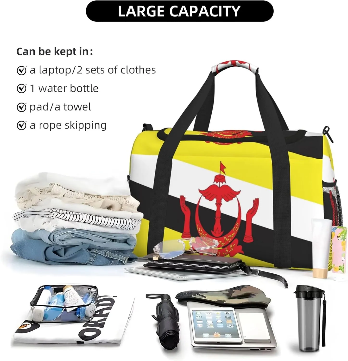 Flag Of Brunei Travel Duffel Bag Large Foldable Waterproof Overnight Bag For Beach Swim Bags Pool Sports Gym