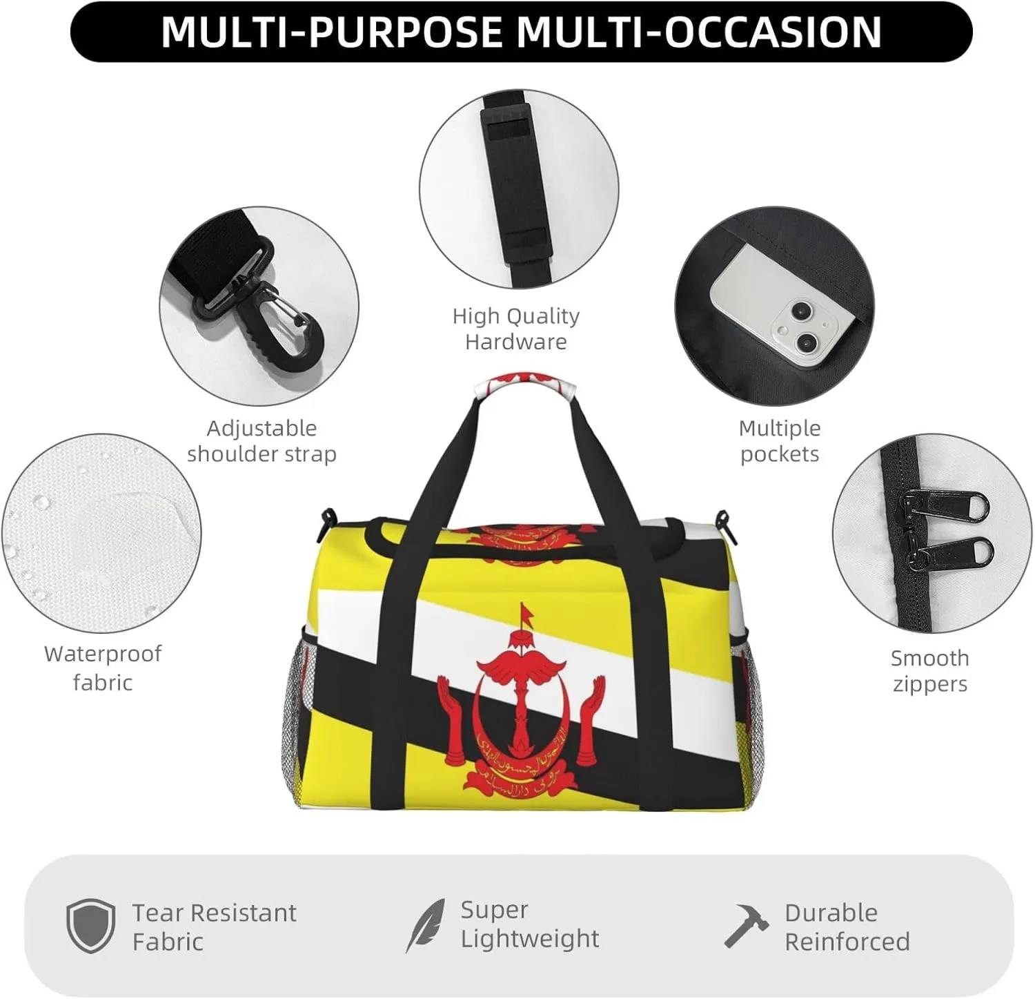 Flag Of Brunei Travel Duffel Bag Large Foldable Waterproof Overnight Bag For Beach Swim Bags Pool Sports Gym