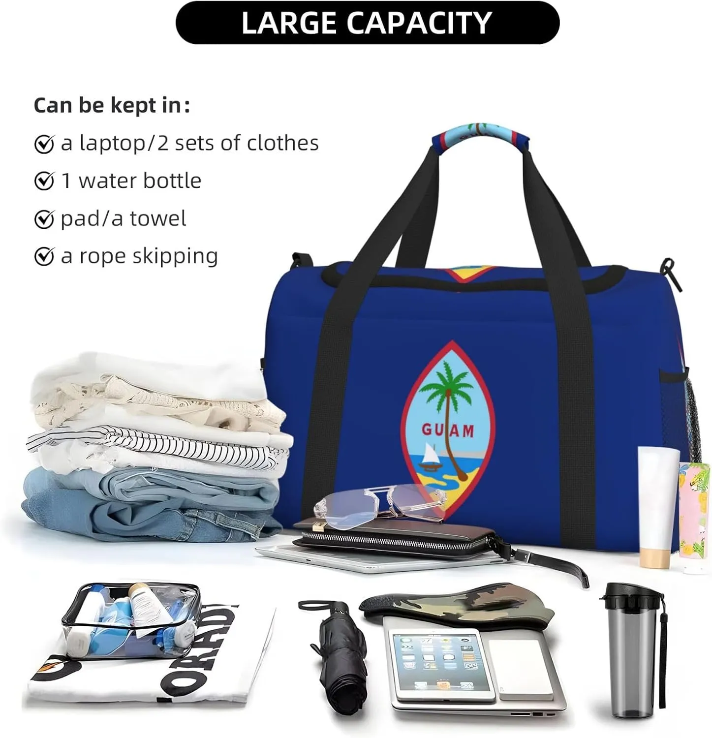 Flag Of Guam Travel Duffel Bag Large Foldable Waterproof Overnight Bag For Beach Swim Bags Pool Sports Gym