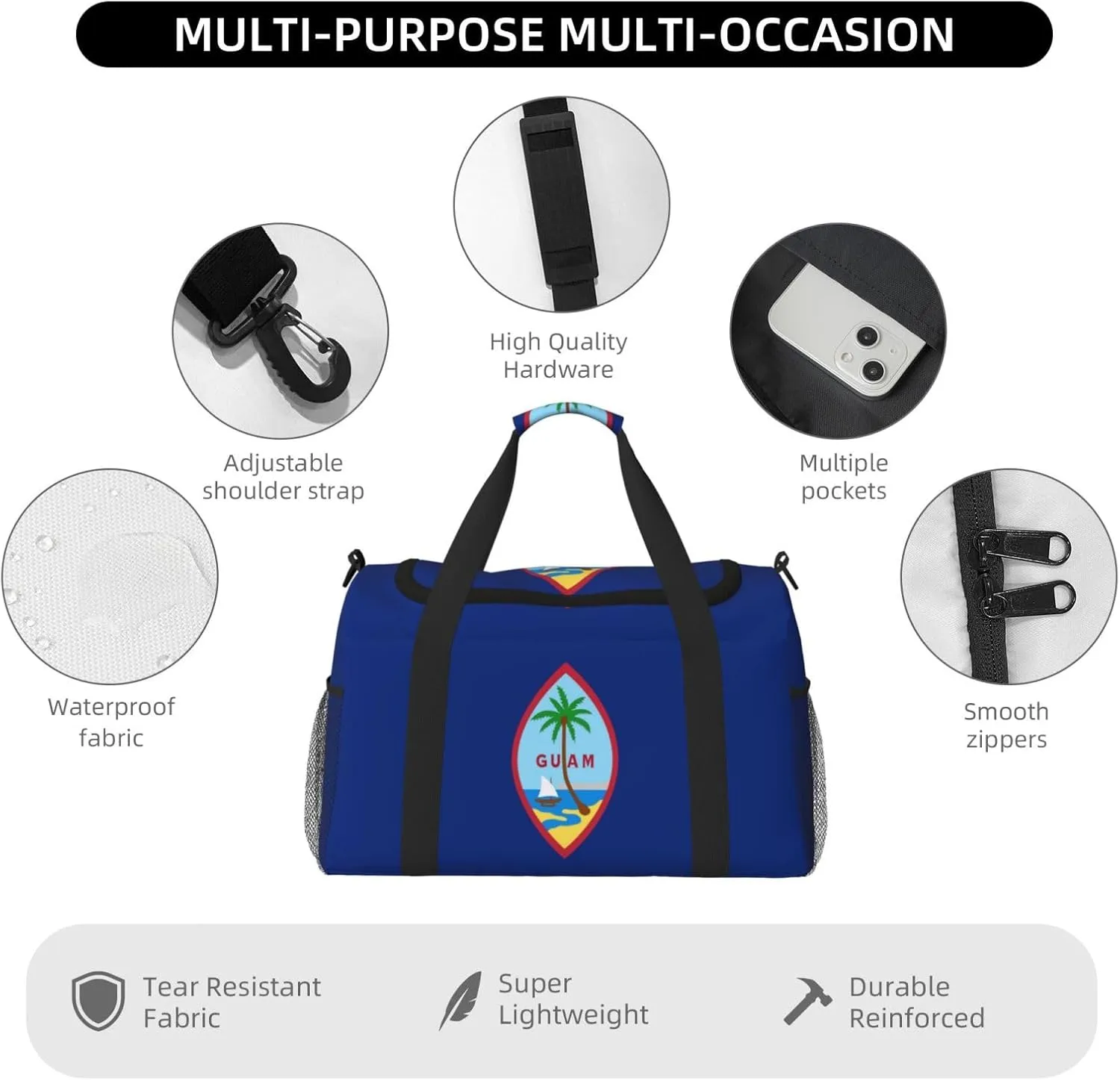 Flag Of Guam Travel Duffel Bag Large Foldable Waterproof Overnight Bag For Beach Swim Bags Pool Sports Gym