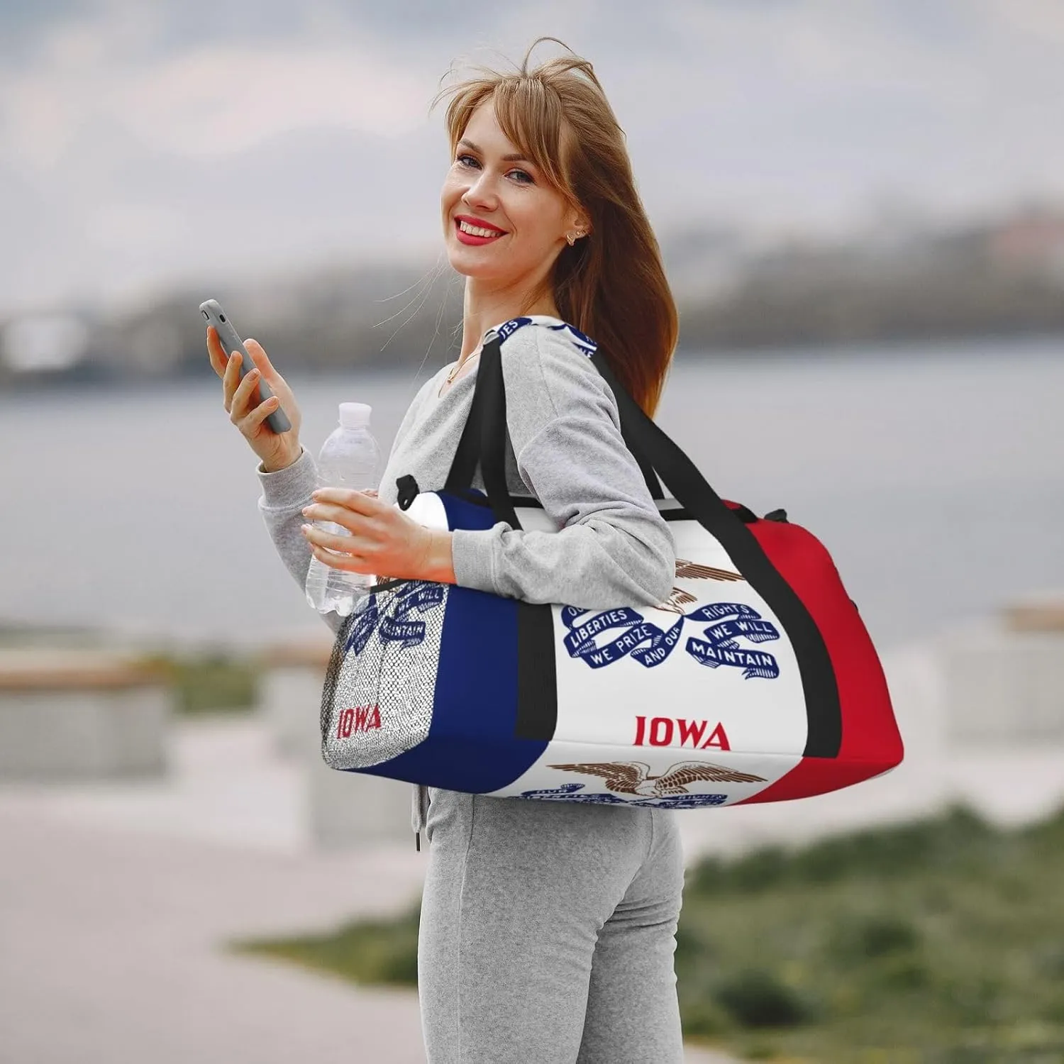 Flag Of Iowa Travel Duffel Bag Large Foldable Waterproof Overnight Bag For Beach Swim Bags Pool Sports Gym
