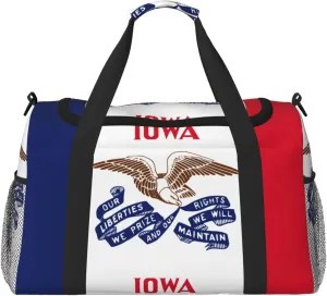 Flag Of Iowa Travel Duffel Bag Large Foldable Waterproof Overnight Bag For Beach Swim Bags Pool Sports Gym