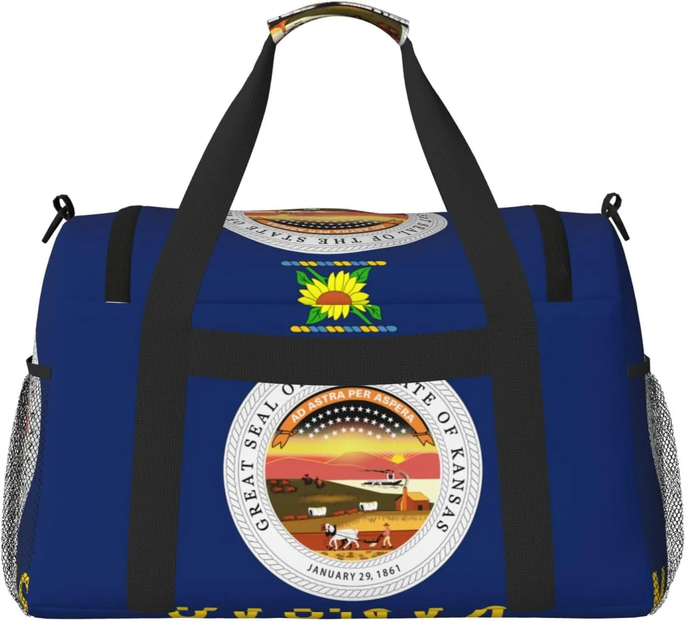 Flag Of Kansas Travel Duffel Bag Large Foldable Waterproof Overnight Bag For Beach Swim Bags Pool Sports Gym