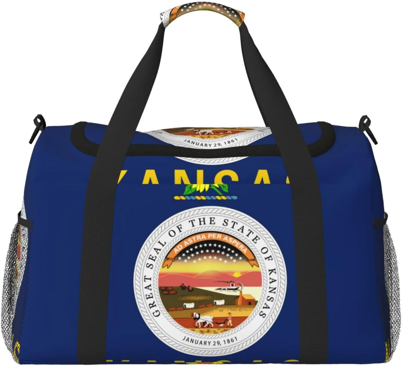 Flag Of Kansas Travel Duffel Bag Large Foldable Waterproof Overnight Bag For Beach Swim Bags Pool Sports Gym