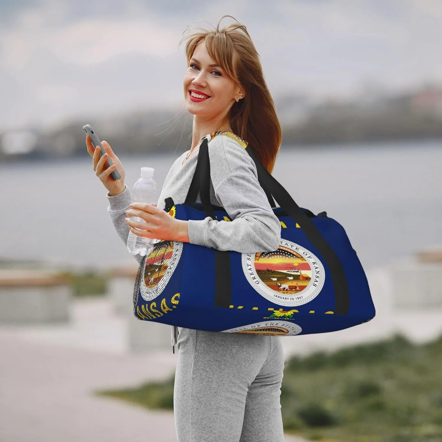 Flag Of Kansas Travel Duffel Bag Large Foldable Waterproof Overnight Bag For Beach Swim Bags Pool Sports Gym