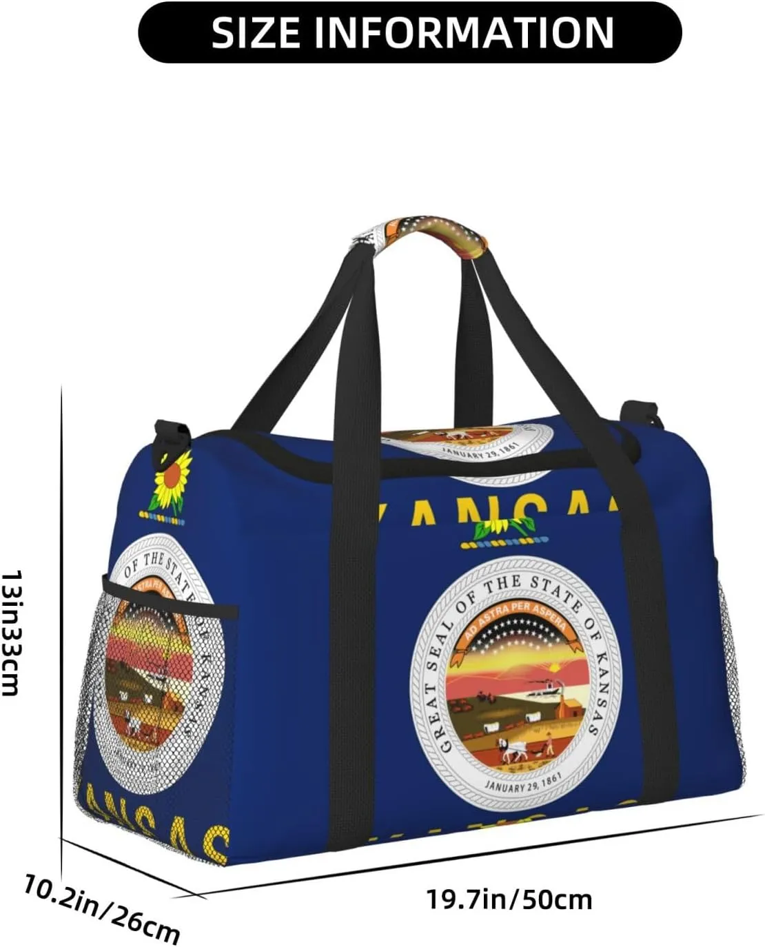 Flag Of Kansas Travel Duffel Bag Large Foldable Waterproof Overnight Bag For Beach Swim Bags Pool Sports Gym