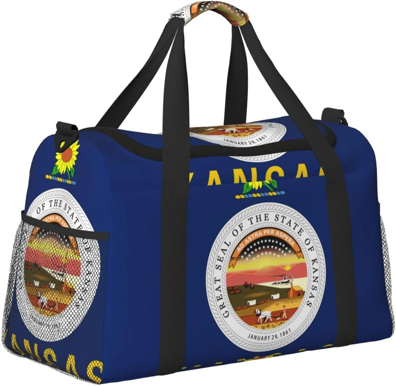 Flag Of Kansas Travel Duffel Bag Large Foldable Waterproof Overnight Bag For Beach Swim Bags Pool Sports Gym